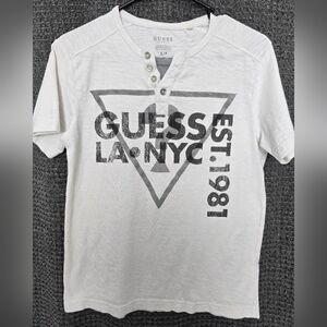 Guess White Short Sleeve Tee with Triangular Logo